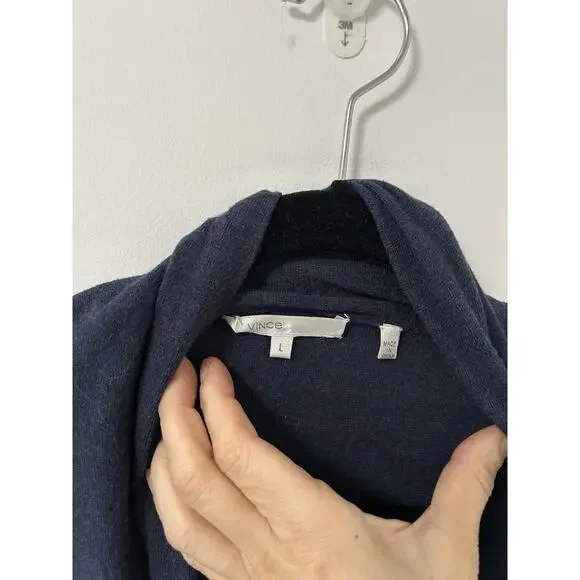 VINCE Drape Front Waterfall Navy Blue Open Wool Cardigan‎ Sweater Medium $275 - Picture 3 of 9